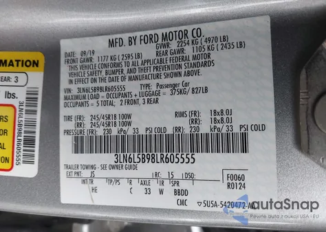 2020 Lincoln Mkz Standard из США, поврежденный, VIN 3LN6L5B98LR605555